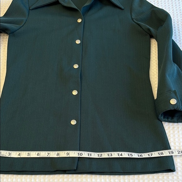 VINTAGE 60s 70s Button Down Silver Snap Front Shirt Wide Collar Cuffed Sleeves - Picture 15 of 16